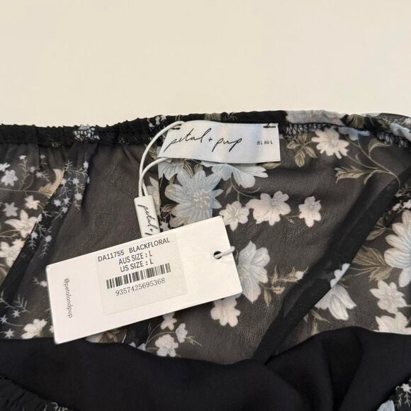 Petal & Pup One Shoulder Tiered Midi Dress in Black Floral Sz L Cocktail Party - Picture 5 of 6